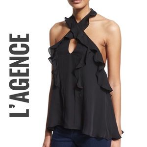 L'Agence Gabriel Silk Ruffle-Trim Halter Top XS